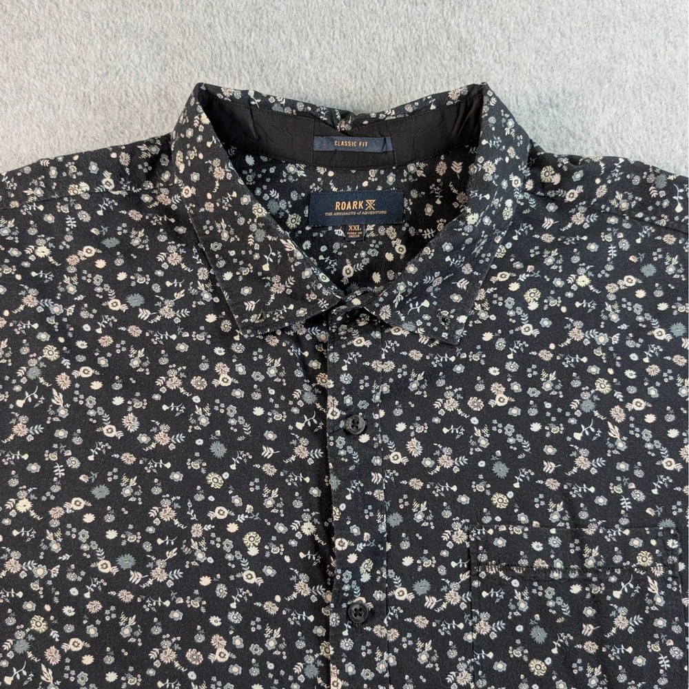 Roark Artifacts of Adventure Mens XXL Blk Floral Short Sleeve Button Down Shirt